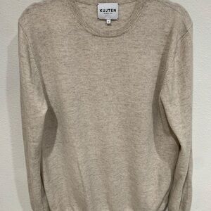 Kujten Men's 100% Cashmere Soft Crewneck Sweater in Light Beige, Large